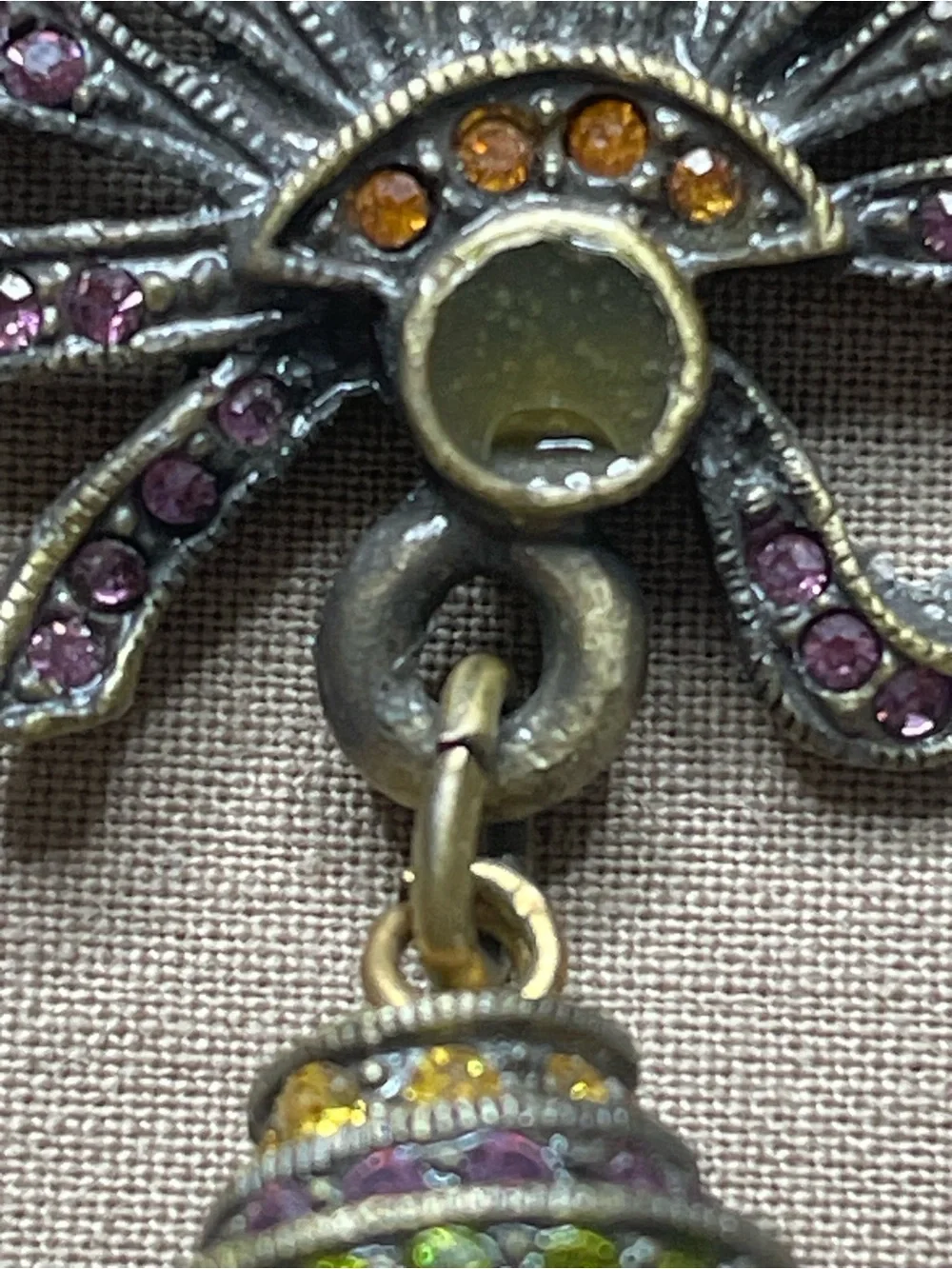 Heidi Daus Vintage Fan Brooch Crystals Pin Green Purple Rust Pave Broach FLAWs